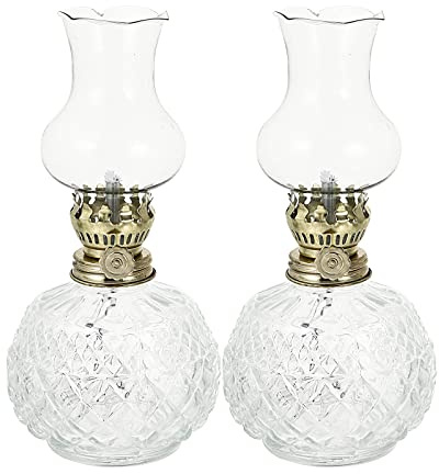 DECHOUS 1 Pair Retro Oil Lamp, Clear Kerosene Oil Lamp Lantern Indoor Use, Classical Round Base Glass Paraffin Lamp for Lighting, Prayer, Decoration, 19X9X9CM