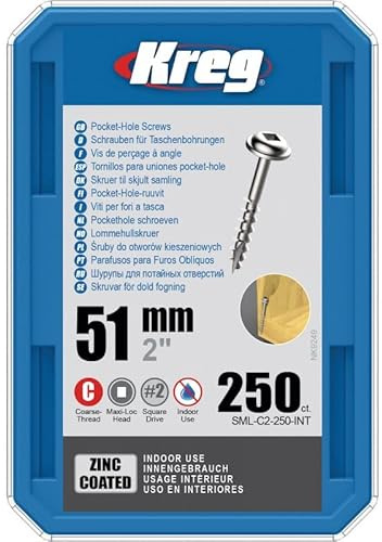 Kreg® Tellerkopfschrauben 4,0 x 51 mm | Grobgewinde | Robertson-Antrieb R2 | Kompatibel mit Kreg Jig® | Für Weichholz, MDF & Spanplatten | Taschenloch-Schrauben