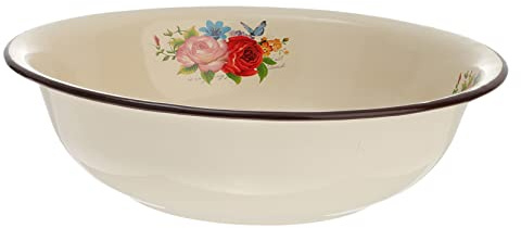 Cabilock Catino Vintage in Smalto Beige, Bacinella Ampia Antiscivolo | Bordo Ribassato, Stile Rétro Assortito, Non Trattiene Macchie Né Odori Stile Casuale