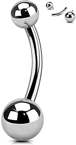 OUFER Titanium Belly Button Rings, Internally Threaded Belly Ring, Ball Navel Rings for Women, Long Belly Piercing Jewelry, Curved Barbell 12MM