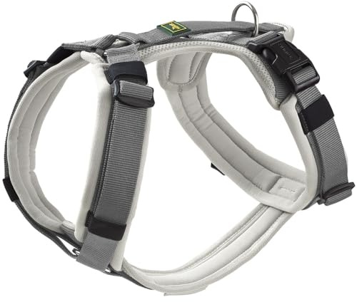 HUNTER Maldon UP Hundegeschirr | Nylon, stark reflektierend durch 3M Scotchlite, 4-Fach verstellbar, Farbe: hellgrau/grau, Größe: M