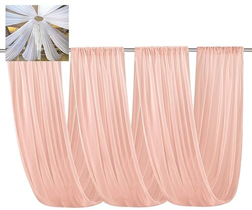 Egurs Hochzeitssaal Dekoration 100D Chiffon Stoff Vorhänge Dekostoff Raumdekoration Banner Querbehang Freihanddeko Hochzeit Drinnen Draußen Deko Tüllstoff Hintergrund Tüll Vorhang Rosa 1# 150x600cm