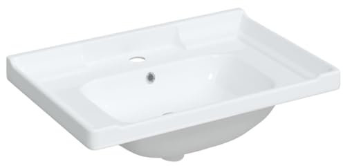vidaXL Évier de Salle de Bain, Lavabo avec Trou de Trop-Plein, Lave-Mains, Vasque à Poser Toilette Salle d'eau Maison, Blanc 71x48x23 cm Rectangulaire Céramique