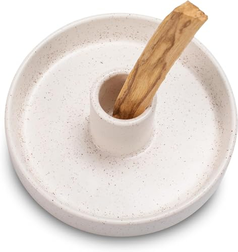 BEYLAB Palo Santo Halter, Räucherstäbchenhalter für Palo Santo Sticks Brenner räucherholz, Meditations Yoga Holz Brenner Schüssel Ständer mit Aschenfänger Modern Minimalistisch - Gesprenkelt Weiß