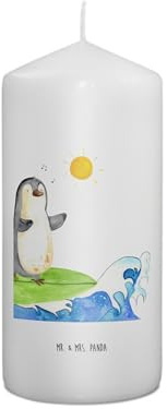 Mr. & Mrs. Panda Kerze Pinguin Surfer 15 x 7 cm - Geschenk, Wachskerze, Urlaub, Hawaii, Motiviert, Wellen, Zylinderkerze, Erinnerungskerze, Optimistisch, Stumpenkerze, Erinnerungslicht, Portugal
