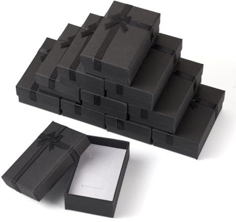 Boutigem Scatole regalo per gioielli rettangolari da 12 pezzi piccole scatole regalo di carta con fiocco per collane orecchini anello scatola di imballaggio gioielli