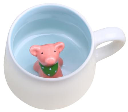 soulnioi Joli mug 3D en céramique avec poignée, figurine d'animal faite à la main, tasse en céramique pour café, thé, lait, cadeau pour anniversaire/remise de diplôme/Saint-Valentin/mariage (cochon)