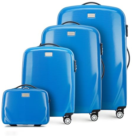 WITTCHEN PC Ultra Light Hartgepäck Reisekoffer Trolley Koffer 4er Koffer Set aus Polycarbonat Vier Lenkrollen TSA Kombinationsschloss Aluminium Teleskopgriff Größe (S+M+L+Kulturbeutel) Blau