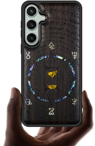 Carveit Designer Wooden Case for Samsung Galaxy S23 FE Case Cover [Wood Engraving & Shell Inlay] Compatible with Wireless Chargers S23 FE Case (Retro Hourglass-Blackwood)