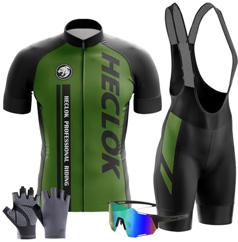 Herren Radtrikot Set Kurzarm Fahrradtrikot Inklusive Fahrradhandschuhe, Fahrradbrille Fahrradbekleidung Radsport-Anzüge Trägerhose Atmungsaktiv Schnelltrocknend Sitzpolster