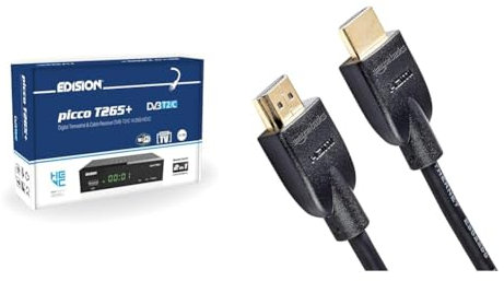 EDISION PICCO T265+ Ricevitore Digitale Terrestre Full HD DVBT2 H265 HEVC 10 Bit Bonus TV, FTA & Amazon Basics Cavo Ultra HD HDMI 2.0 ad alta velocità, formati 3D supportati
