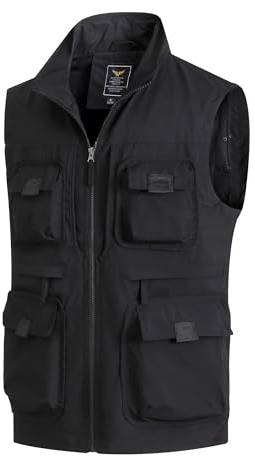MeiLayM Herren Outdoor Weste mit Vielen Taschen Leicht Atmungsaktiv Anglerweste Freizeit Multifunktionsweste schnelltrocknend Ärmellos Jacke Reporterwesten Safari Trekking Schwarz,XXL