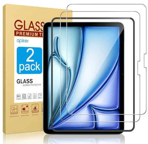 apiker Verre Trempé iPad Air 2025/2024 (M3/M2) 11 Pouces, 2 Pièces Film Protecteur Écran Haute Définition 9H, Anti-Rayures, Pose Facile avec Outil Inclus