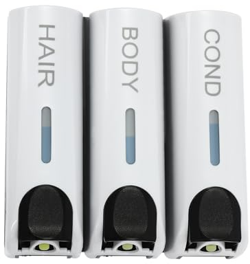 3-in-1 Seifenspender Wandbefestigung3 einzelne Kammern mit Sichtfenster,Aufbewahrung von Duschgel, Shampoo, Reinigungsmittel, Handdesinfektionsmittel, Desinfektionsmittel Weiß