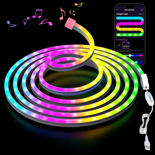 Neon LED Strip 2m - RGB Neon LED Streifen mit App-Steuerung DIY-Lichteffekte Musik Sync Neon Lichtband für Wohnzimmer, Schlafzimmer, Wand Deko (2M)