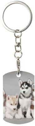 BeNtli Rechteckiger Metall-Schlüsselanhänger, Metall-Schlüsselanhänger, Autoschlüsselanhänger, Ringhalter, 1 Stück,Husky Huskie Hunde