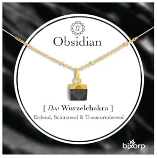 Bixorp Chakra Halskette – Handgefertigter Edelstein Anhänger – Vergoldete Edelstahlkette auf Geschenkkarte mit Geschenkumschlag – (36 cm + 8 cm verstellbar)