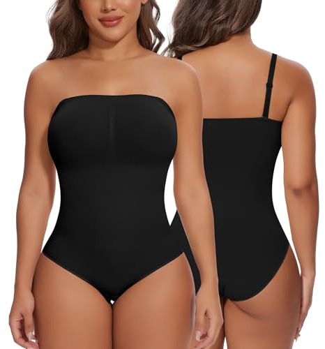 SHAPERIN Donna Body Contenitivo Senza Spalline Shapewear Bodysuit Pancia Piatta Slimming Body Modellante Senza Cuciture Body Shaper, Nero, L