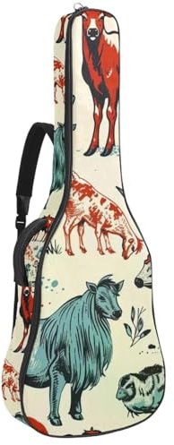 Bassgitarrentasche, 101,6 cm, 101,6 cm, doppelter verstellbarer Schultergurt, Akustikgitarre, Gigbag, Gitarrenkoffer, wasserdichtes Oxford-Gewebe, dicker Schwamm, Vintage-Tierfarm, Vintage Animal