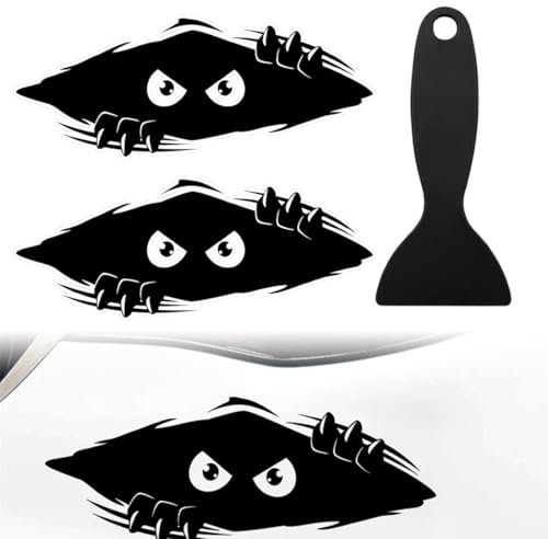 3 divertenti adesivi per paraurti auto, con 1 pezzo di spatola per bolle, Laptop Wall Dent Sport Car Motorcycle PET Car Stickers Waterproof Use, Large Black Hide and Seek Window Stickers