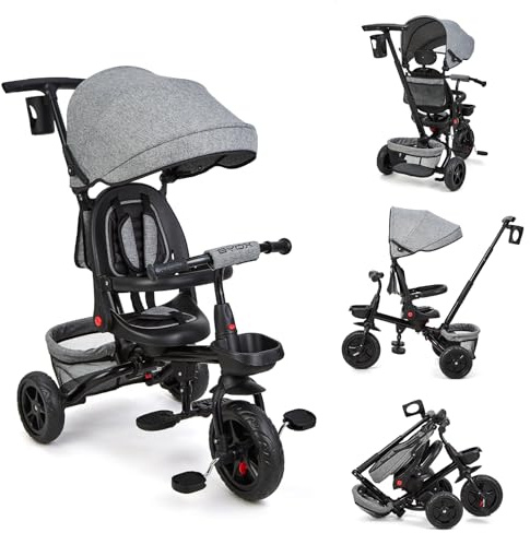Tricycle Bébé Évolutif, Tricycle Enfant pour 10 Mois à 5 Ans, Vélo Poussette Enfant 6 en 1 avec Siège Réversible Pare Soleil Et Pédale