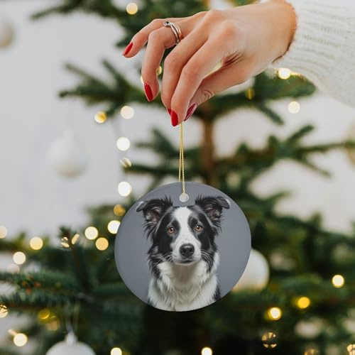 Weihnachtsschmuck 2024 Weihnachtsbaum, rund, Keramik-Anhänger, Border Collie, lustige Weihnachtsanhänger, hängende Weihnachtsbaumdekoration für Zuhause, Neujahr, Partyzubehör, Geschenke