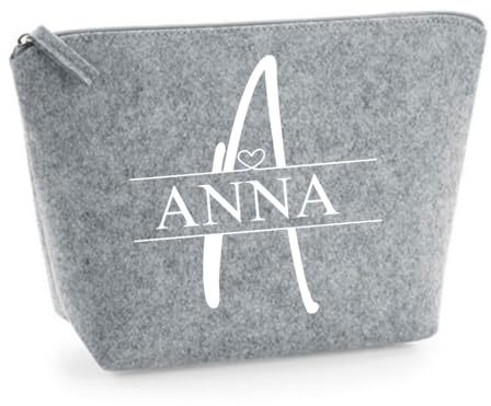 Personalisierte Filz-Kosmetiktasche mit Namen – Schminktasche aus Filz, Kulturbeutel Damen, Geschenk für Frauen, Mama, Freundin, Oma, Make-up Organizer, Frauen (Hellgrau, M)
