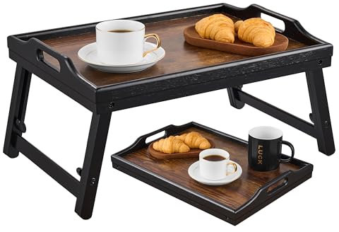 Klappbares Bambus Tablett höhenverstellbar für Bett und Sofa (22,5-32 cm) Notebooktisch & Frühstückstisch Laptopständer Frühstückstablett Vinatge Braun Betttisch Zeichentisch Laptopständer klappbar