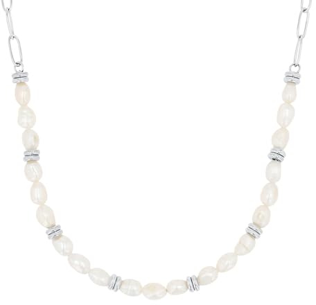 s.Oliver Kette mit Anhänger Edelstahl Damen Halsschmuck, mit Süßwasserzuchtperle, 42+3 cm, Weiß, Kommt in Schmuck Geschenk Box, 2039727