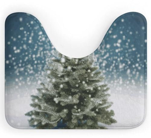 HETVBNS U-förmiger WC-Vorleger, saugfähiger Konturenteppich, Frohe Weihnachten, Kiefernbaum, Badezimmerteppich, rutschfest, Badteppich, Badezimmermatte, waschbar, Badteppich, für Toilette