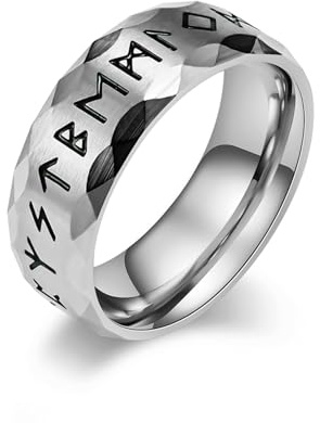 MERTTURM Vintage Wikingerring für Männer, Handgefertigtes Nordisches Schmuckstück Edelstahlring, Personalisierter Keltischer Trauring für Männer, Runenring mit Runen, Gold Schwarz Silber