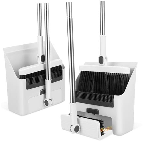 Alipis Multi-function Broom and Dustpan Set 4 Handles and Curved Grip, White Plastic Kitchen Cleaning Kit Suitable for Indoor and Bathroom Use