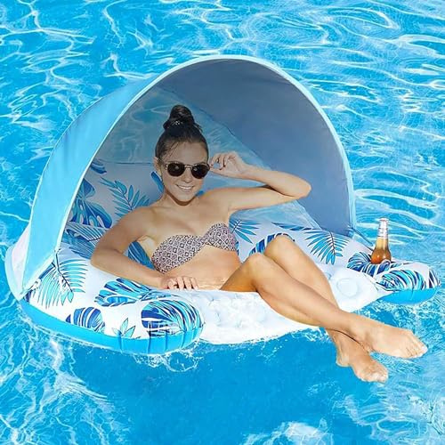 Aufblasbare Pool-Liege für Erwachsene, Pool Floats Lounger, Pool Aufblasbare Gegenstände mit Getränkehalter, Lake Float Float Wasserliege, Sommer Strand Urlaub Essentials Floatie für Schwimmbäder