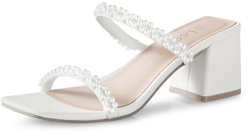 Leevar Women’s Square Open Toe Strappy Slip On Block Heel Sandals 2.25 Inch