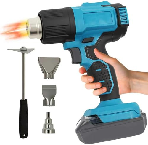 ANEELV Pistolet à air chaud sans fil 350 W - Compatible avec batterie Ma-kita 18 V - Décapeur thermique 86-1022 ℉ pour le bricolage, avec 3 buses et grattoir, sans batterie