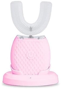 Quixpszto Cepillo de Dientes eléctrico ultrasónico de Silicona en Forma de U - Blanqueamiento Dental de 360°, Resistente al Agua IPX7, Carga inalámbrica, Limpieza automática con luz Azul fría.(Pink)