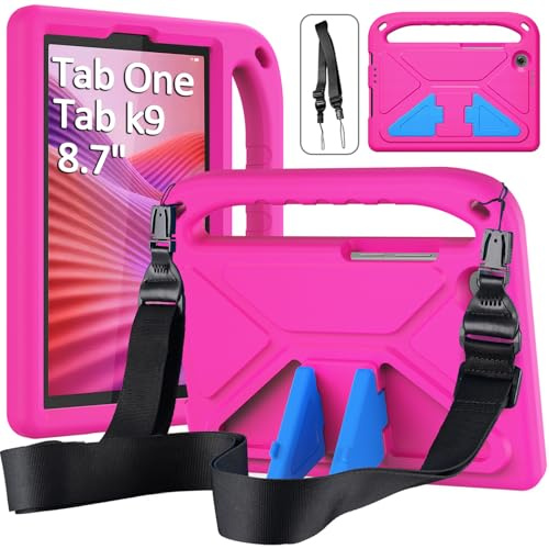 RollinCase barnfodral för Lenovo Tab One 8,7 tum 2025/Tab K9 8,7 tum, Eva lätt stötsäkert skyddsfodral med barnhandtag och axelrem, rosa
