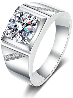 Beydodo Diamant Ring Platin 950 Echtgold, Eheringe Herren mit Diamant 1ct Siegelring Trauringe Verlobungsringe Weißgold Gr.62 (19.7)
