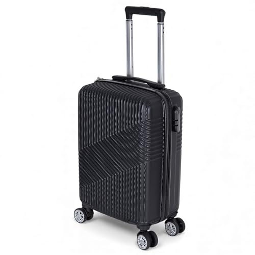 Trolley 10 kg Valigia Rigida Bagaglio a Mano 52x34x20 cm 4 Ruote Doppie Rimovibili Girevoli 360° Guscio in ABS Leggero e Resistente Unisex per Viaggi in Famiglia e Lavoro Offerta Mod.1186 (Nero)