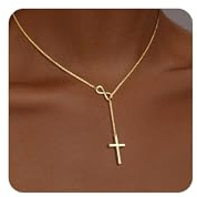 RIXERKOC Kreuz Kette für Damen, zierliche 18K Vergoldet Y-förmige Halskette mit Kreuzanhänger einfache Choker Halskette Glaube Geschenke für Valentinstag Ostern (Gold)