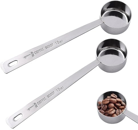 KinetiCore 2 Pack 15g Stainless Steel Measuring Scoops, Long Handle Powder Spoons for Protein Supplements, Coffee, Spices & Kitchen Baking, Silver