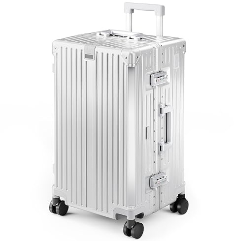 ALPHA CAMP Koffer Größe L Reisekoffer Leicht Hartschalenkoffer Polycarbonat 66L Luggage Suitcase mit Rollen TSA Schloss & Aluminium Rahmen Handgepäck 38 * 32 * 67cm Silber