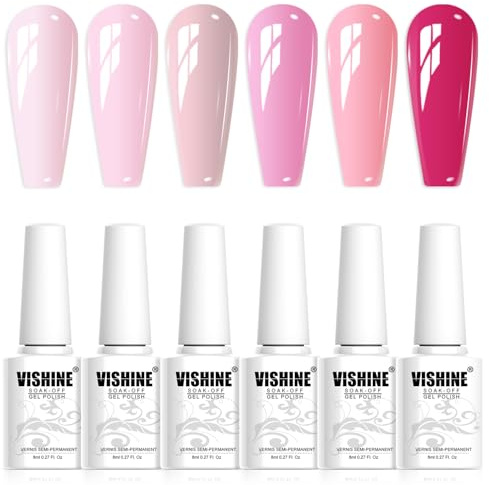 Vishine Set Di Smalti Semi-Permanenti, Rosa E Viola, 6 Colori, Per Nail Art E Per Salone