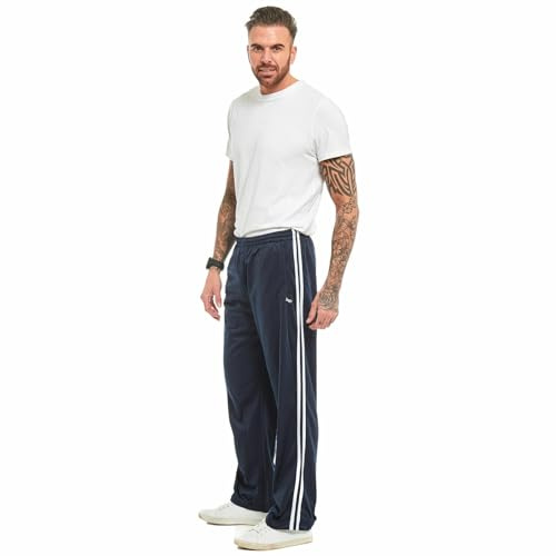 Mens Striped Track Suit Bottom Casual Elasticated Waist Tracksuit Bottoms Silky Joggers Jogging Jog Trousers Leisure Gym Sports Yoga Open Hem Pull On Pants Plus Big King Sizes(Stripe Blue, L)