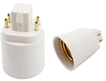 E-Simpo® GX24Q To E26 Adapter 4P 15.5mm G24Q to E27 adapter, Gx24q to E26 Lamp Base Converter,Rohs, Short Center Square Part, for USA Applications! Need Bypass the inside Ballast! (16-Pack)