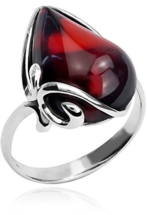 Ian and Valeri Co. Black Cherry Amber Sterling Silver Ring