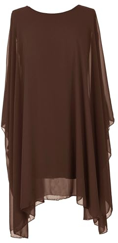 TEXTURE Ladies Womens Italian Lagenlook Batwing Sleeve Flowy Chiffon Kaftan Tunic Top Blouse Dress One Size Plus UK 14-22 (Dark Brown, One Size)