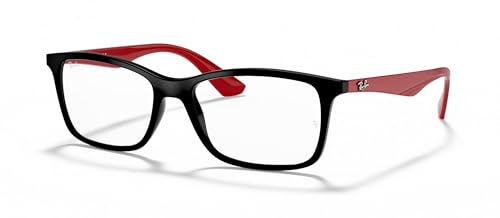 Ray-Ban Unisex RX7047 Rectangular Prescription Eyewear Frames, Black on Red/Demo Lens, 56 mm