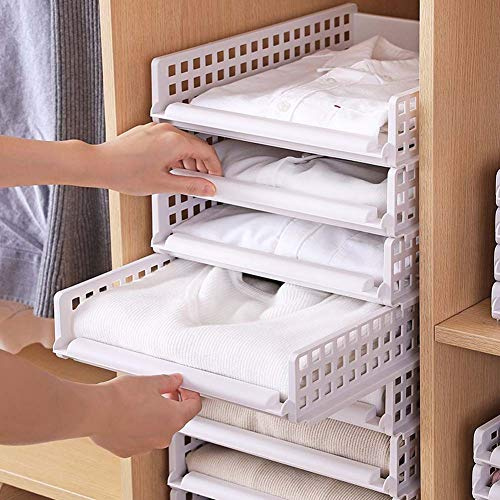 Homieco 2pcs plastica Armadio di stoccaggio organizzatore Vestiti scaffali cassetto scaffali accatastamento mobili per la casa divisorio partizione Bordo cubo contenitori, Bianco/Grande