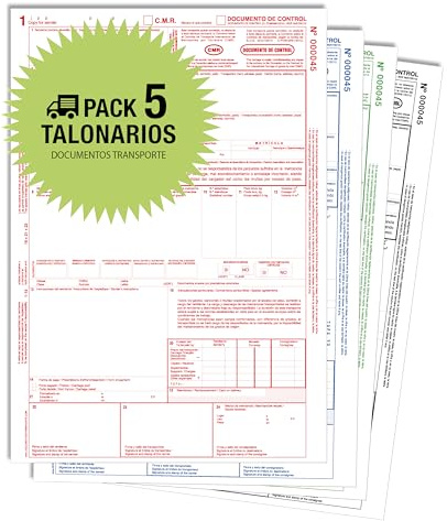 Talonarios CMR. Pack 5 Talonarios Autocopiativos - 4 copias Numeradas